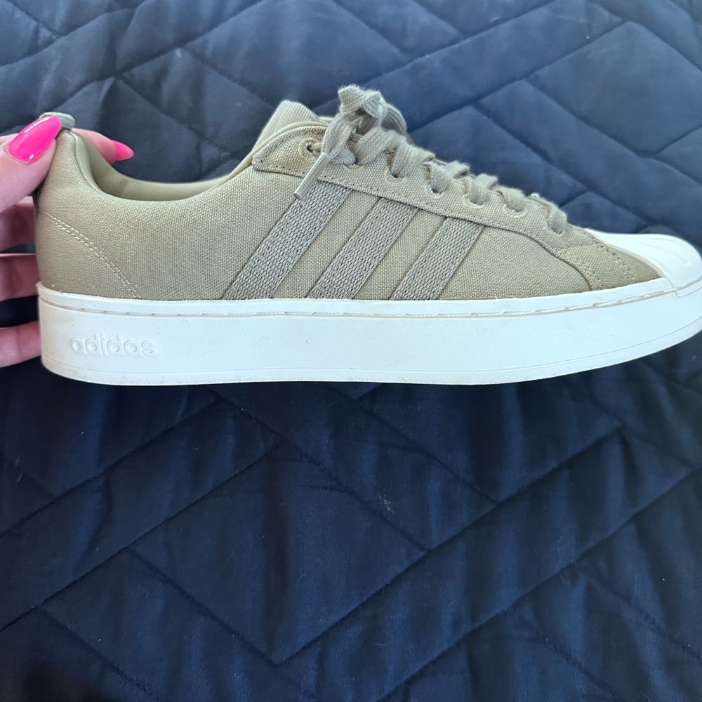 Adidas Beige Canvas Sneakers with White Soles